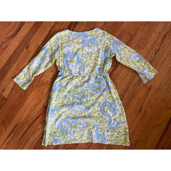 Amazing unique Gretchen Scott Designs blue green dragon v neck dress XS - Picture 3 of 4